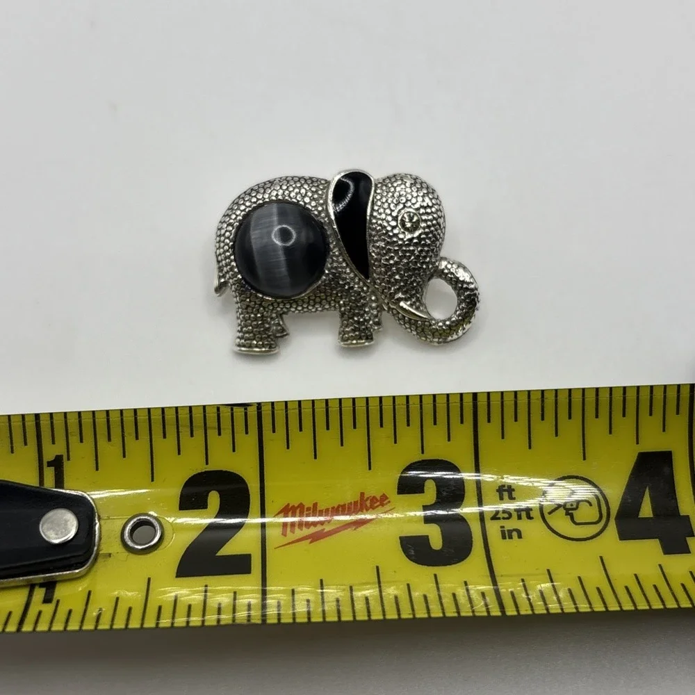 Vintage Silver‎ Tone Faux Marcasite Elephant Brooch- Damaged